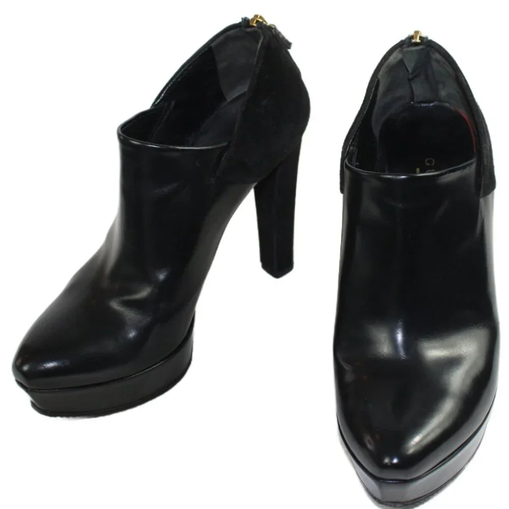 Gucci Black Leather Suede Accent Platform Stiletto Ankle Boot, Size 36.5
